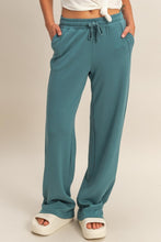 Dark Teal Elastic Waist Wide-leg Pants
