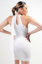 Off White Chic Glitter Mesh High Neck Wrap Style Mini Dress