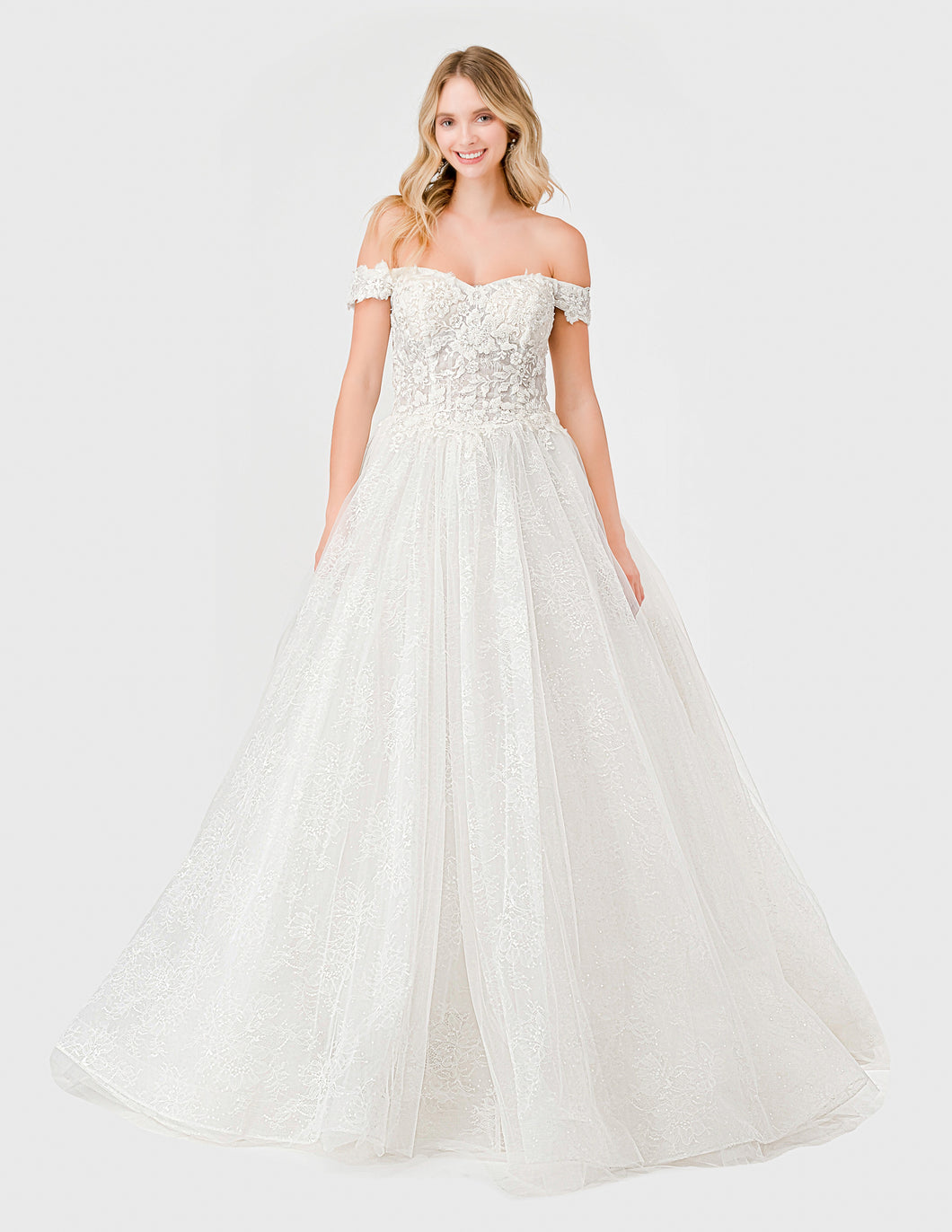 Off-White One Shoulder Lace Wedding Dress