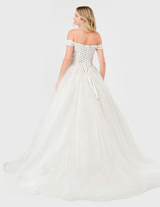 Off-White One Shoulder Lace Wedding Dress