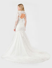 Off-White Lace Embroidered Long Sleeve V-Neck Wedding Dress