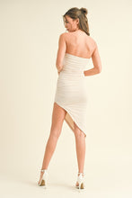 Coconut Embellished Mesh Asymmetrical Tube Midi Dress