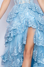 Light Blue Bustier Illusion Top Eyelash Lace Tier A-Line Dress