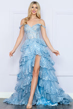 Light Blue Bustier Illusion Top Eyelash Lace Tier A-Line Dress