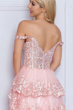 Blush Bustier Illusion Top Eyelash Lace Tier A-Line Dress