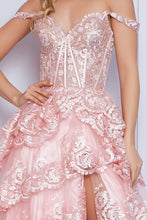 Blush Bustier Illusion Top Eyelash Lace Tier A-Line Dress