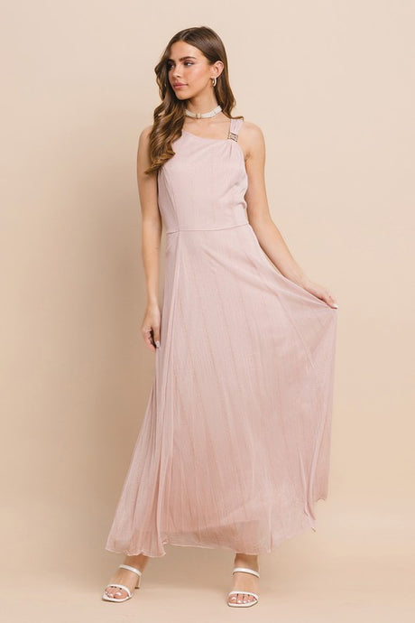 Rose Multi One Shoulder With Strap Sheer Chiffon Maxi Dress