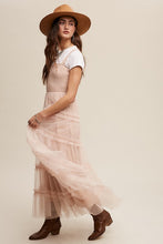 Beige Frilly Ruffle Tiered Mesh Maxi Dress