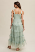 Green Lily Frilly Ruffle Tiered Mesh Maxi Dress