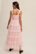 Peach Blush Frilly Ruffle Tiered Mesh Maxi Dress