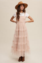 Beige Frilly Ruffle Tiered Mesh Maxi Dress