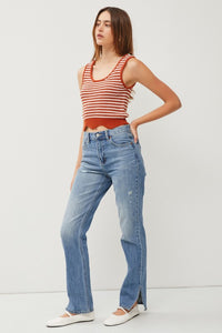 Brick Striped Scalloped Hem Chunky Knit Sweater Tank