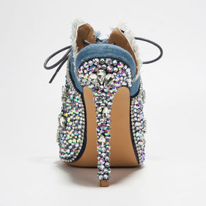 Denim Rhinestone High Heels