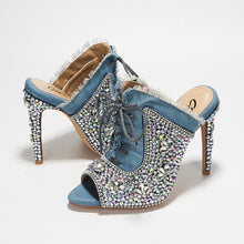 Denim Rhinestone High Heels