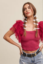 Deep Rose Tiered Ruffle Sleeve Smocked Square Neck Top