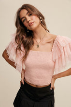 Blush Tiered Ruffle Sleeve Smocked Square Neck Top