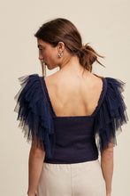 Navy Tiered Ruffle Sleeve Smocked Square Neck Top