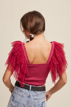Deep Rose Tiered Ruffle Sleeve Smocked Square Neck Top