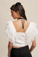Cream Tiered Ruffle Sleeve Smocked Square Neck Top