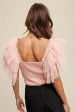 Blush Tiered Ruffle Sleeve Smocked Square Neck Top