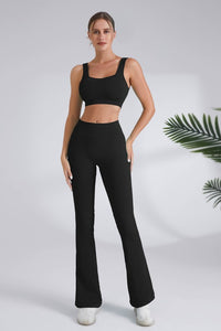 Black Square Neck Sports Bra And Flare Legging 2pc Set