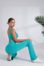 Teal Blue Square Neck Sports Bra And Flare Legging 2pc Set