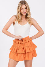 Orange Washed Cotton Gauze Ruffle Skort