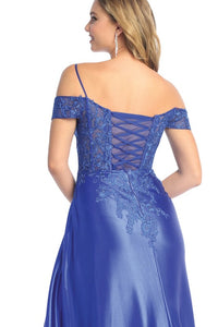Royal Blue Off-Shoulder Skinny Straps Embroidery Illusion Top