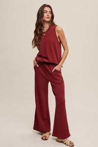 Wine Soft Knit Tank And Sweatpant Set