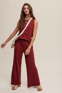 Wine Soft Knit Tank And Sweatpant Set