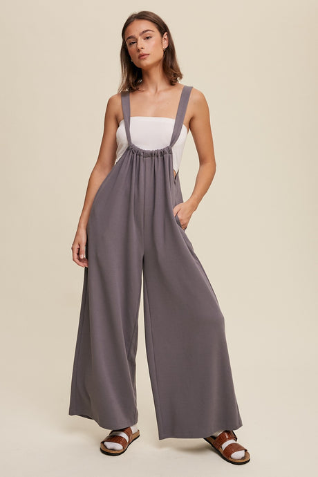 Grey Drawstring Loose Fit Knit Jumpsuit
