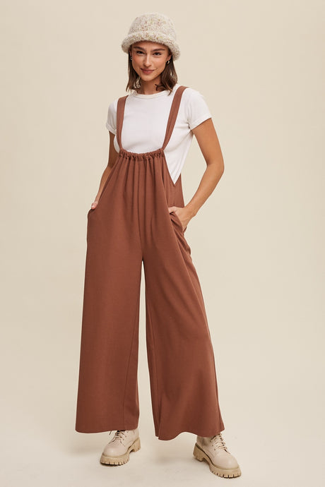 Mocha Drawstring Loose Fit Knit Jumpsuit