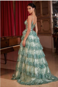 Sage Layered Sequin Ball Gown