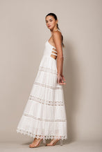 Off White Smocked Tiered Open Back Maxi Dress