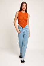 Burnt Orange Scarf Hem Sleeveless Sweater Top