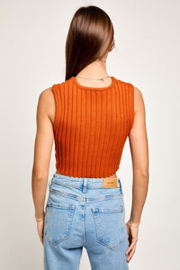 Burnt Orange Scarf Hem Sleeveless Sweater Top