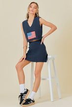 Navy Flag Print Cropped Top And Mini Skirt Sweater Set