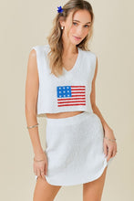 Off White Flag Print Cropped Top And Mini Skirt Sweater Set