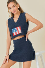 Navy Flag Print Cropped Top And Mini Skirt Sweater Set