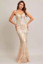 Champagne/Silver Deep V Neck Glitter Print Cross Back Sheath Dress