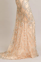 Champagne/Silver Deep V Neck Glitter Print Cross Back Sheath Dress