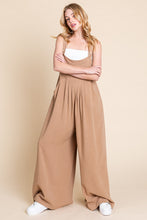 Latte Wide Leg Washed Linen Overalls Jumpsuit