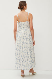 Slate Floral Print Smocked Back Strap Maxi Dress