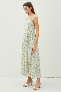 Sage Floral Print Smocked Back Strap Maxi Dress