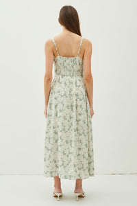 Sage Floral Print Smocked Back Strap Maxi Dress