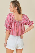 Red/White Square Neck Puff Sleeves Gingham Top