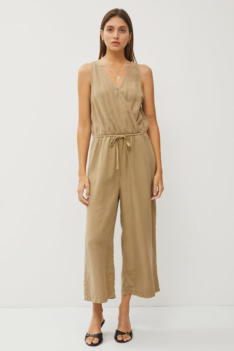 Olive Tencel Wrap Drawstring Jumpsuit
