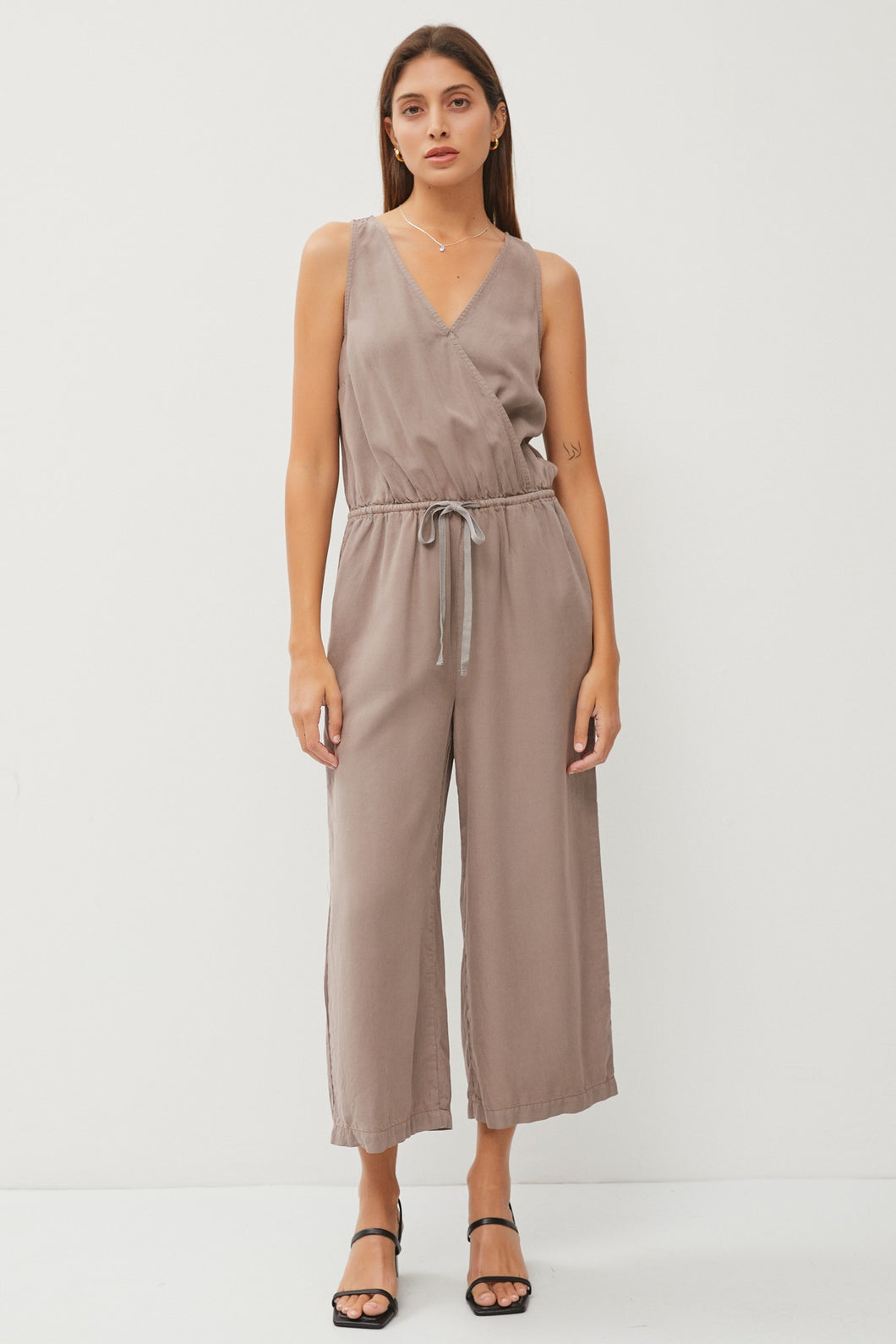 Earth Grey Tencel Wrap Drawstring Jumpsuit