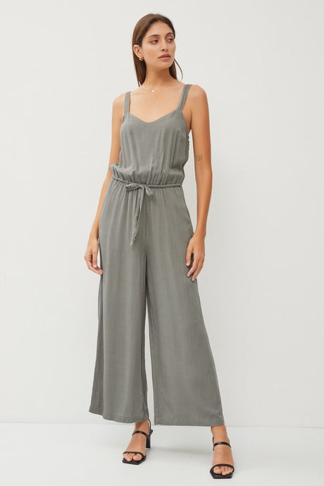 Spruce Sweetheart Neckline Wide Leg Jumpsuit