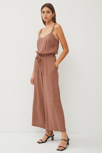 Brown Sweetheart Neckline Wide Leg Jumpsuit